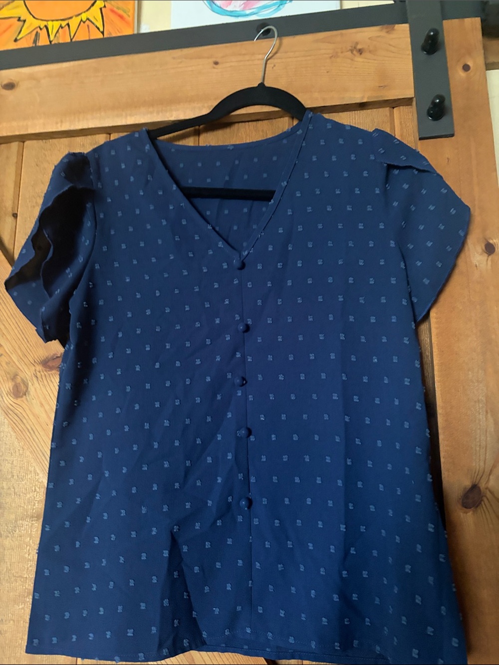 SHEIN Navy Blue V-Neck Button-Front Blouse